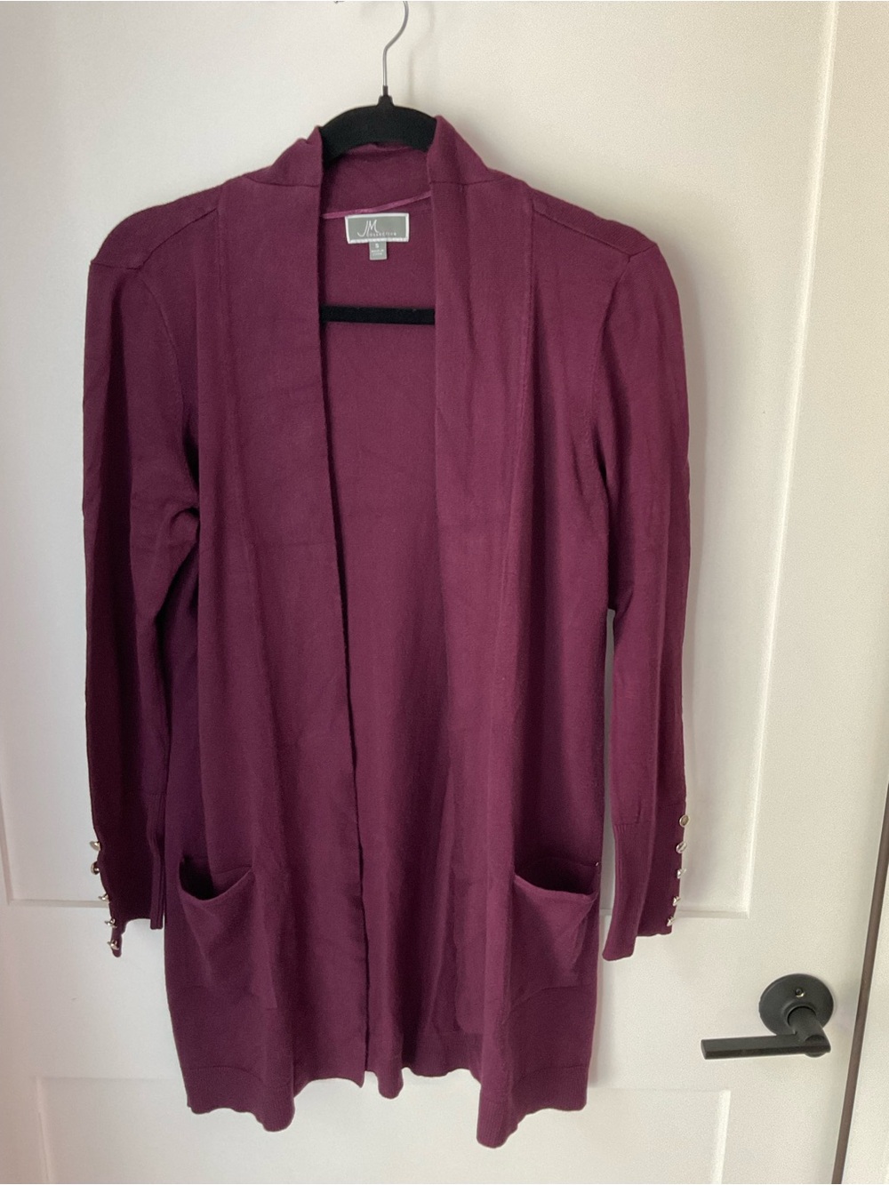 JM Collection Open-Front Long Cardigan in Burgundy